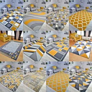 Ochre Mustard Gold Small Extra Large Big Size Grey Floor Carpets Rugs Mats Cheap - Picture 1 of 13