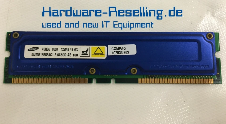 Compaq 128MB ECC Rdram PC800-45 KMMR18R88AC1-RK8 Rimm Rambus Memoria 402833-862 - Immagine 1 di 1