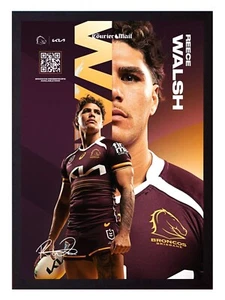 Framed 2025 Brisbane Broncos NRL Rugby League Poster - Reece Walsh - 62cm x 44cm - Photo 1 sur 4