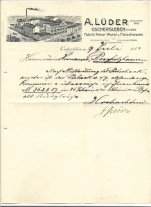 Rechnung A. Luder Fabrik feiner Wurst- und Fleischwaren Oschersleben 1914 - Bild 1 von 1