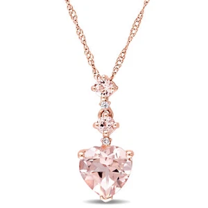 Amour 14k Rose Gold Morganite and Diamond Accent Graduated Tiered Heart Pendant - Picture 1 of 6