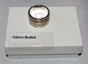 Silpada Sterling Silver & Brass Twirl Spinner Wide Band Ring R2293 Size 9 1/4 - Picture 1 of 7