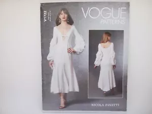 Vogue 1722 Nicola Finetti Close Fit Plunging Neck Balloon Sleeves Pattern 16-24 - Picture 1 of 10