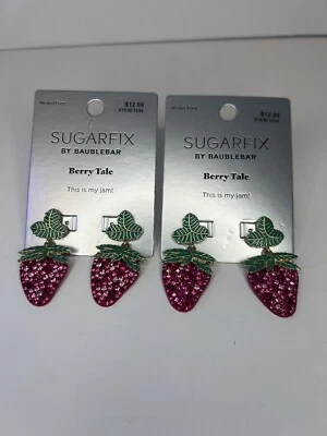 Baublebar Sugar fix Earrings  Berry Jam Rhinestone Strawberries Nickel Free - Image 1 of 4