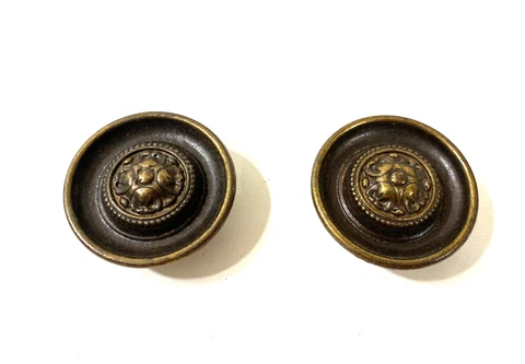 2 large Vintage antique brass knobs for cabinet, dresser, etc 2 inch diameter Cover