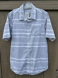 Travis Mathew Short Sleeve White Gray Striped Button Down NWT Shirt Size Medium - Picture 1 of 6