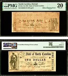 Bürgerkrieg Ära 1861 North Carolina veralteter Währungsfehler NC Raleigh PMG SS20 - Bild 1 von 3