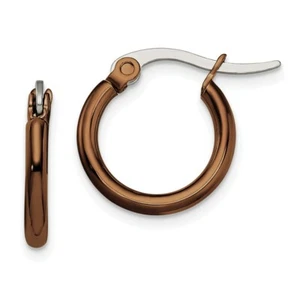 Stainless Steel Brown IP plated 15.5mm Hoop Earrings - Picture 1 of 4