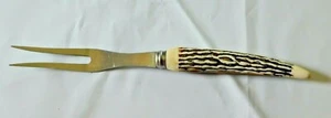 Vintage Carving Fork Curved Stag Handle Rostfrei Germany - Picture 1 of 5