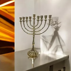 Hanukkah Hamukkia menorah 16" Height 9 Branches Brass Copper Gold EXPRESS SHIP - Picture 1 of 18
