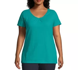 Just My Size Women's V-Neck Slub-Cotton Short-Sleeve Plus Size 1X Eco Teal - Picture 1 of 5