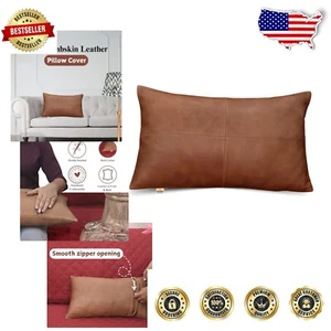 Decorative 22X30 Inch Lambskin Leather Pillow Cover - Elegant Home Accent - Picture 1 of 10