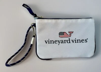 "Muñequera VINEYARD VINES - Bolso con cremallera blanco y azul marino para mujer 7"" Preppy" Foto 1 de 4
