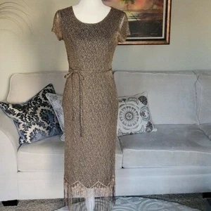 Vestido Harlow Vintage Dorado Flecos Talla 6P - Imagen 1 de 9