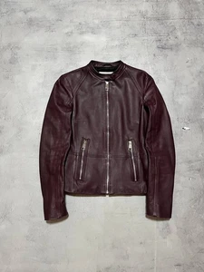 Hugo Boss Lamb Leather Moto Jacket Women's Burgundy Size US 2 - Picture 1 of 17