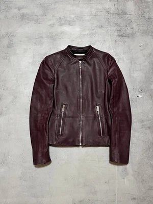 Hugo Boss Lamb Leather Moto Jacket Women's Burgundy Size US 2 - Image 1 of 4