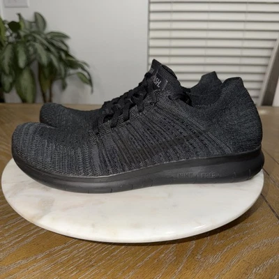 Nike id Free RN Flyknit Mens Size 12.5 Triple Black Athletic Running Shoes - Image 1 of 4