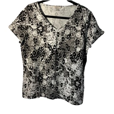 Женская футболка Laura Ashley размер Lg черная, белая серая блестящая, хлопок, v-образный вырез - Изображение 1 из 3