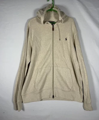 NUEVO CON ETIQUETAS DE COLECCIÓN Polo Ralph Lauren Chaqueta Para Hombres XXL Crema Cremallera Completa Sudadera con Capucha Años 90 Foto 1 de 4