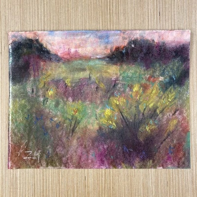 Arte Dibujo Paisaje Pastel Sobre Papel 9x12 Impresionismo Original Color Abstracto Foto 1 de 4