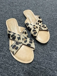Coconuts by Matisse Pebble Sandal Womens Size 8 M Leopard Leather Real Fur - Picture 1 of 3