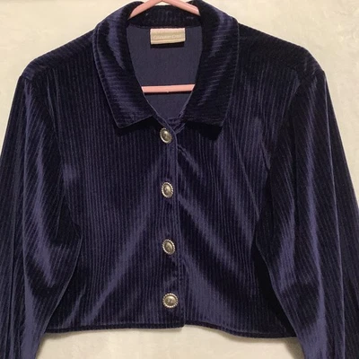 Cárdigan corto Coldwater Creek para mujer L** terciopelo acanalado cuello grande con botones Foto 1 de 4