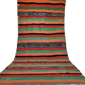Vintage Moroccan Berber Rug Handwoven Wool Art 40+ Years Old Kilim Azilal Carpet - Picture 1 of 24