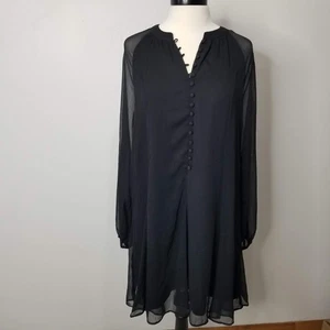 Joie Dress Womens Large Black Balloon Sleeve Caviar Polyester Button Front NWT - Picture 1 of 13
