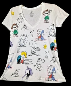 PEANUTS GANG Graphic TEE SHIRT Women's Large V NECK short sleeve Charlie Brown + - Picture 1 of 18