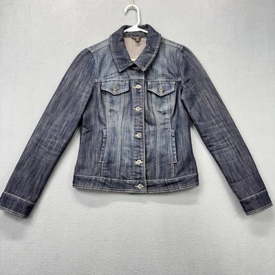Chaqueta de mezclilla Guess para mujer mediana bordada Jean Trucker ajustada clásica Foto 1 de 4