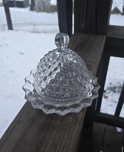 Fostoria American Clear Glass Domed Covered Butter Dish. 7-3/8"W x 6"H - Picture 1 of 10