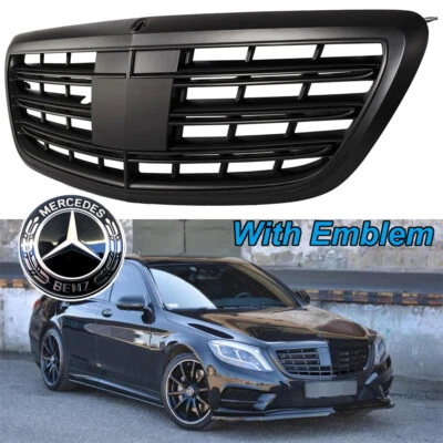 Rejilla delantera para Mercedes Benz W222 Clase S 2014-2020 sedán negro brillante con emblema Foto 1 de 4