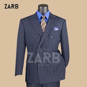 Traje a rayas azul marino | Traje de boda y negocios personalizado a medida para hombre - Imagen 1 de 8