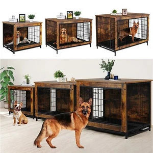 Dog Crate Furniture End Table Wooden Dog Cage Dog Kennel Indoor W/ Tray & Doors - Picture 1 of 25