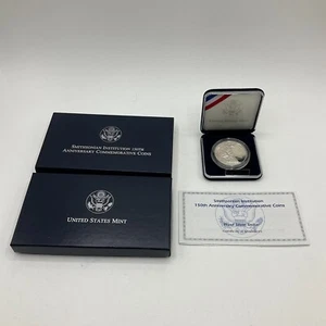 1996-P Smithsonian Institution 150 Anniv Proof Silver Dollar Commemorative Coin - Picture 1 of 6