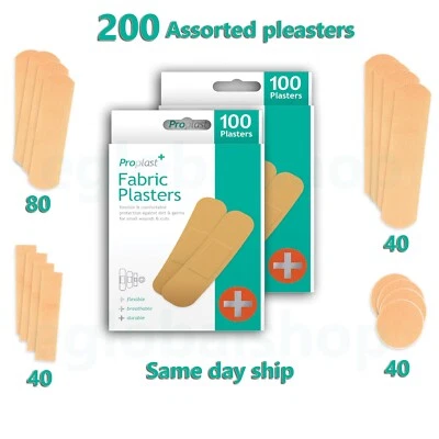 PROPLAST+ 200 x FABRIC PLASTERS Assorted Flexible Breathable First Aid Wound Cut Dressings