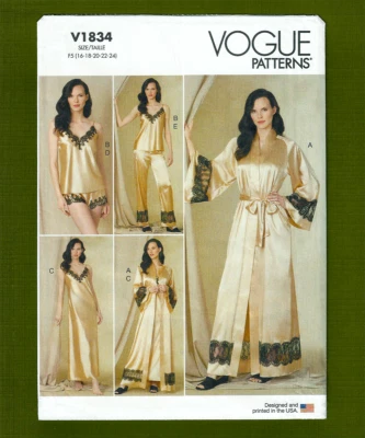 Petite Lingerie Sewing Pattern, Robe, Shorts, Camisole, Pants (16-24) Vogue 1834 - Image 1 of 4