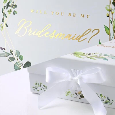 BRIGEL Dama de honor Caja de propuestas 3 PK especial! Texto laminado en oro, con cinta blanca Foto 1 de 4