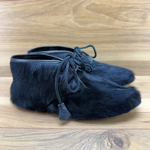 FRYE Womens 7.5 Black Calf Hair Flats Booties Lace Up - Picture 1 of 11