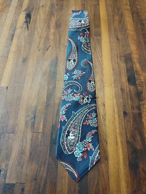 Corbata Vintage Disney Mickey Mouse 100% Seda Hecha en EE. UU. Azul Floral Foto 1 de 4