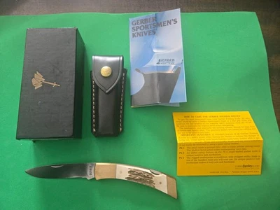 Cuchillo plegable GERBER DE COLECCIÓN Sportsman II mango de ciervo funda caja instrucciones-EX Foto 1 de 4