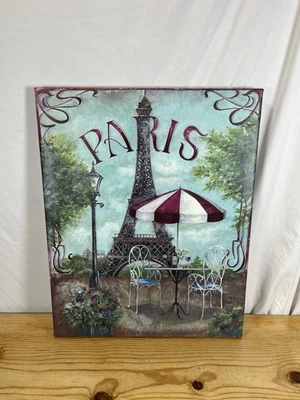 Cuadro en lienzo de una escena de café callejero parisino con fondo de la Torre Eiffel. Foto 1 de 4