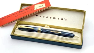 VINTAGE WATERMAN W5 FÜLLFEDERHALTER BLAUE STREIFEN HALBFLEXIBEL 14K NASS MEDIUM NEU IM KARTON - Bild 1 von 16