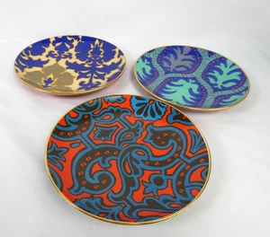 Tracy Reese New York 7” Plates Art Design Neiman Marcus 18K Gold Rim Set of 3 - Foto 1 di 7