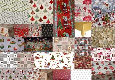 CHRISTMAS TABLE CLOTHS PVC PLASTIC OIL VINYL TABLE WARE PLAIN PRINTED WIPE CLEAN - Image 1 of 2