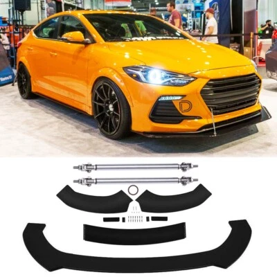 Glossy Front Bumper Lip Spoiler Splitter + Strut Rods For Hyundai Elantra Sedan - Image 1 of 4