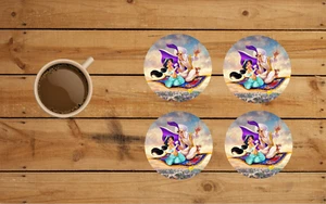 JUEGO DE 4 MONTAÑAS RONDAS DISEÑO PASEO ALFOMBRA ALADDIN AND JAZMINE HECHAS A MEDIDA 3.5" - Imagen 1 de 2