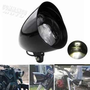 Bullet Tri Bar LED Headlight For Harley Bobbers Choppers Dyna Softail Sportster - Picture 1 of 6
