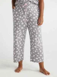 2 PCS GRAY TOP & GRAY FLORAL CROP PANTS JOYSPUN PAJAMA LOUNGE SET POCKETS 3X - Picture 1 of 7