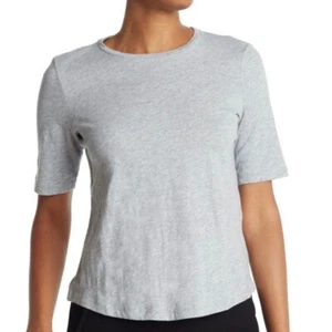 NUOVA EILEEN FISHER $68 maglietta girocollo manica a gomito in grafite Petite taglia L - Foto 1 di 2